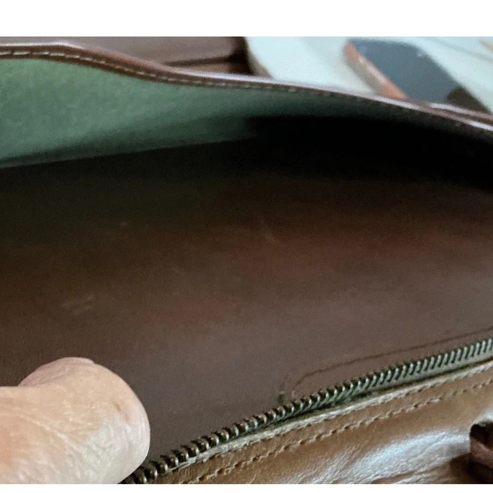 Vintage Leather Briefcase Slim Document Portfolio Brown Retractable Handle L 16